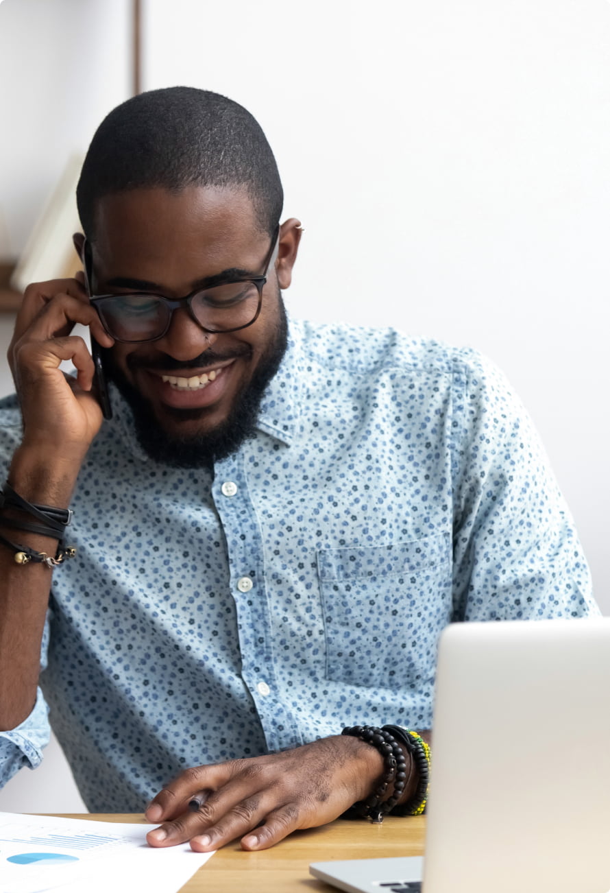 Man Talking on Phone Smiling