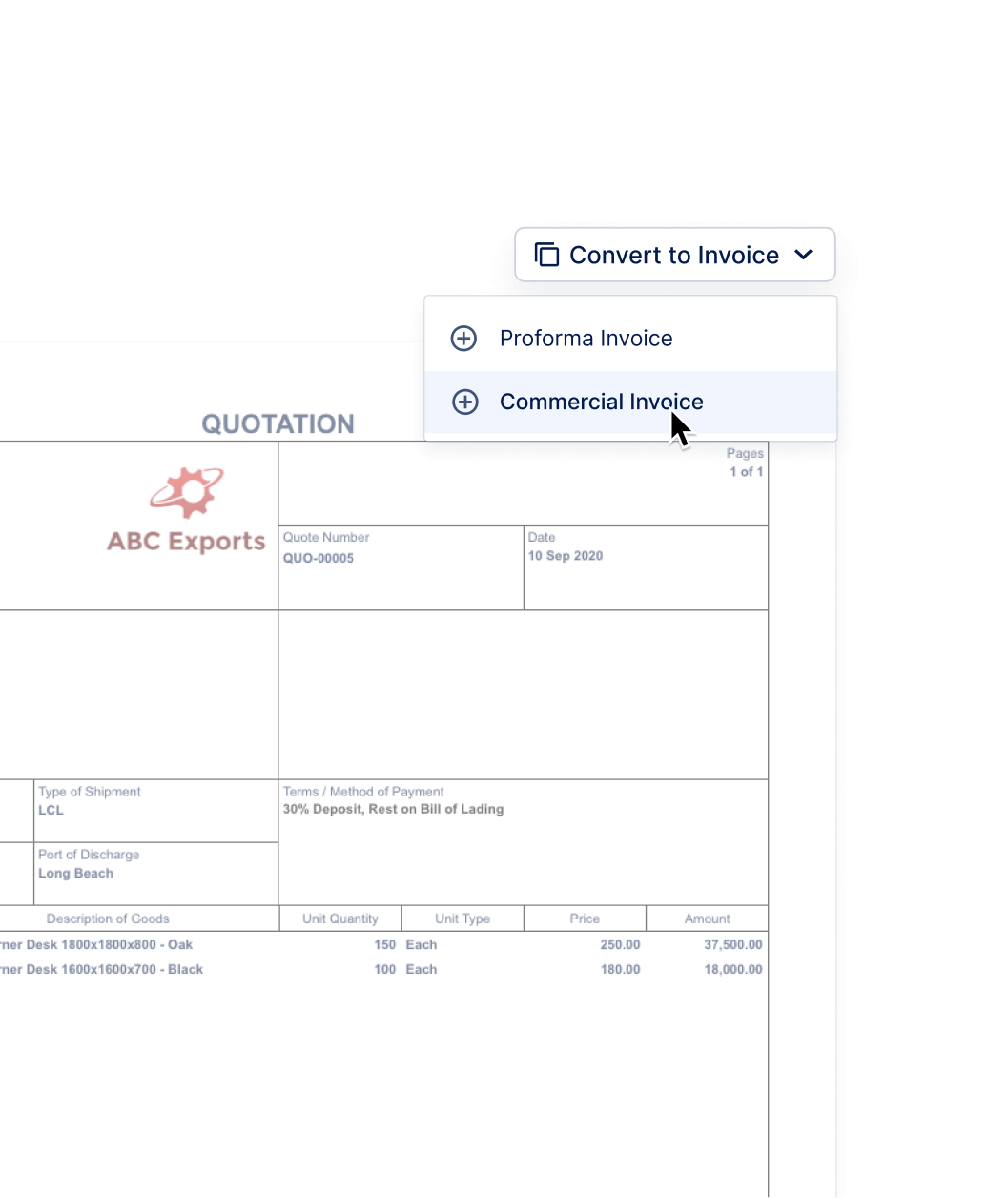 Convert Quotes to Proforma Invoices