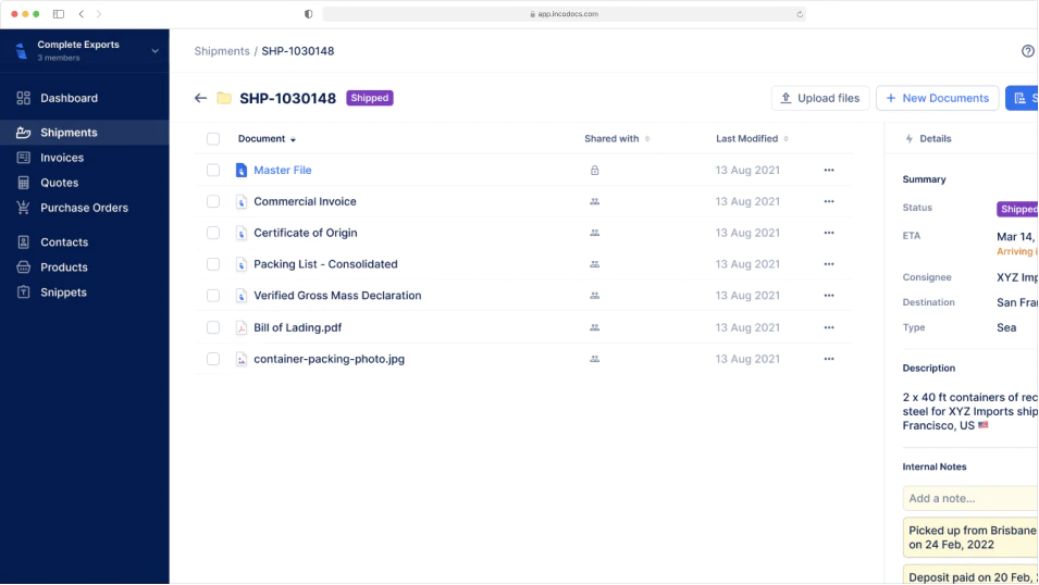 Shipment Folder with Export Documents Visual